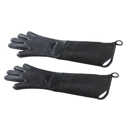1 Pair Extra Long Professional Oven Mitts, Non-Slip Silicone Grip Heat Resistant,19.7" Length,Up to 572℉ for BBQ Cooking Baking Grilling (Black) - color: Black