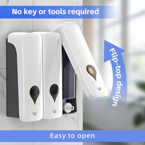 3 Pack Soap Dispenser Wall-Mounted, Bathroom Flip-Top Shampoo and Conditioner Dispenser Set 3x300ml, Shower Dispenser with Removable Bottle No Drill 3 Chamber Refillable Dispensers Kitchen Starry Gray - color: White 3-pack