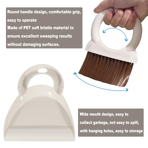 Round Handle Brush and Dustpan Set Small Broom & Dustpan Portable Handheld Sweeper for Desktop Sofa Floor Pet Nest (Off White) - color: Off White