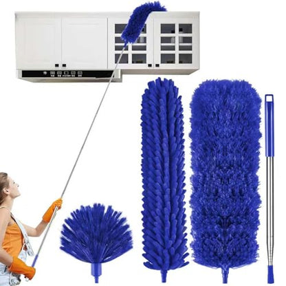 4 Pcs Microfiber Cobweb Duster with 100-inch Extendable Pole, Washable and Reusable Feather Cleaning Duster Kit with 3 Duster Heads,Dusters for Cleaning with Telescopic Pole for High Ceiling Fan,Blue - color: 4pcs-blue