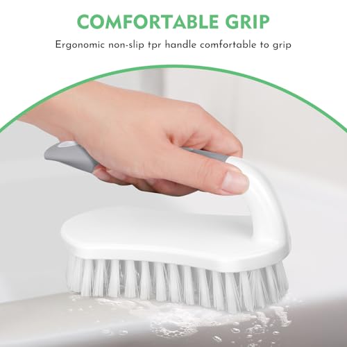 SetSail V-Shaped Grout Brush & Scrub Brush, V-Shaped Floor Scrub Brush Swivel Grout Brush Stiff Bristle Grout Scrubber for Bathroom, Kitchen, Wall, Deck, Garage, 2 Packs