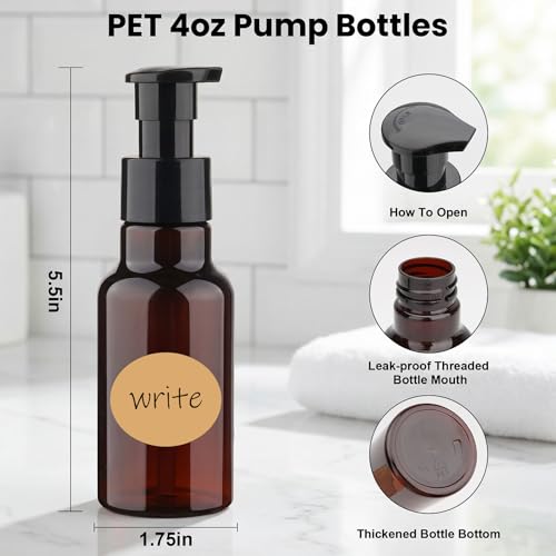 Pump Bottle Dispenser 4oz 2 Pack Plastic Soap Bottles Refillable Liquid Hand Soap Bottle Travel Size Bottle Leak-Proof Empty Lotion Pump Bottles for Kitchen, Bathroom, Office, Gym, Travel (Brown) - color: Brown