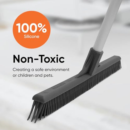 Superio 16” Pet Hair Remover Silicone Broom - Carpet Rake for Fur Removal - Rug Rake to Fluff Carpet – for Dust on Hardwood Floor & Tile – Rinse to Clean - size: Broom with Handle