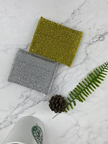 6 Pieces Non-Scratch Scrub Sponges Pads, Cleaning Scrub Sponge, Dish Wash Sponge, Kitchen Sponge, Multi-Use Heavy Duty Scrub Sponge - Silver