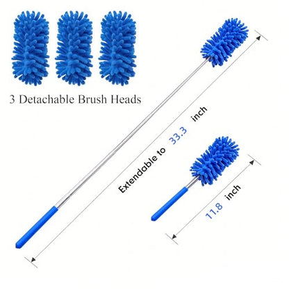 Microfiber Duster for Cleaning, GMLKRY Hand Washable Dusters with 3pcs Replaceable Microfiber Head, Extendable Pole, Detachable Cleaning Supplies for Office, Car, Window, Furniture (Blue) - color: Blue