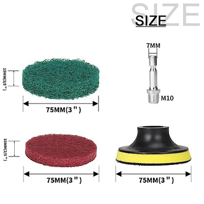 3 Inch Drill Brush Power Scouring Pads - Heavy Duty Tub and Tile Cleaner - Household Cleaning Kit Includes Drill Attachment, 5 Red, 5 Stiff Green Scrubber Pads - size: 3 Inch Set