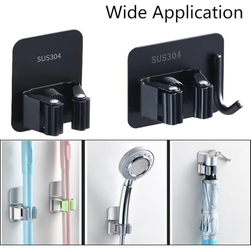 SagaSave Wall Mounted Broom Holder Mop Self-Adhesive Holder Mop Broom Organizer with Hooks Hanger Drill-Free Holder for Bathroom Kitchen - size: 6.5*8cm/2.5*3.1in