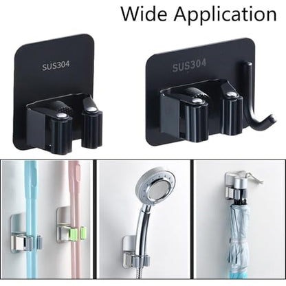 SagaSave Wall Mounted Broom Holder Mop Self-Adhesive Holder Mop Broom Organizer with Hooks Hanger Drill-Free Holder for Bathroom Kitchen - size: 6.5*8cm/2.5*3.1in