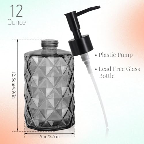 11oz Glass Soap Dispenser with Plastic Pump, Clear Black Bathroom Soap Dispenser for Hand Wash & Dish Wash, Elegant Dispenser for Dishwashing Liquid, Lotion, Shower Gel, Essential Oil - color: Diamond Black