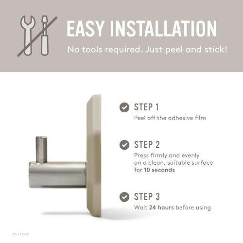 Sud Scrub® Antimicrobial Shower Hook, Self Adhesive Hooks for Shower Wall, Heavy Duty Removable Wall Hooks, Stick On Hooks for Hanging, Bathroom Towel Hook (Clay) - color: Clay