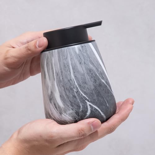 12Oz Foaming Hand Soap Dispenser - Ceramic Bathroom Foam Soap Dispenser with Easy-to-Press Black Pump, Refillable Lotion Hand Dispenser, Dish Soap Dispensers for Kitchen, Marble Grey - color: Marble Grey, style: Foam Pump