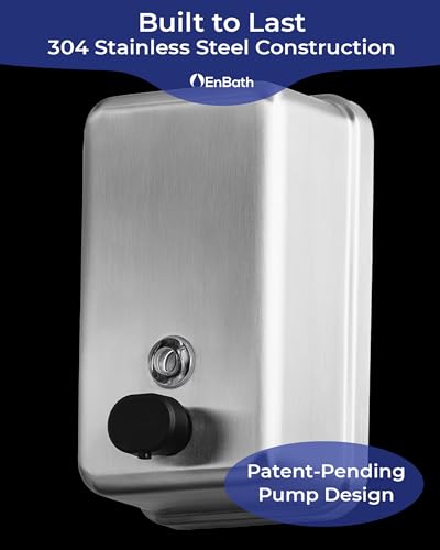 Commercial Soap Dispenser Wall Mount - 37oz (2-Pack), Heavy Duty, Stainless Steel Manual Soap Dispenser for Bathrooms with Corrosion Proof Lining and Anti-Leak, Patent-Pending Pump Design - size: 2-Pack