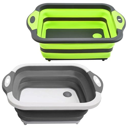 SSKT Pack of 2 Collapsible Cutting Board – Multifunctional Kitchen Sink Tub Basin with Drain, Chopping Board & Washing up Bowl – Space-Saving & Portable for Kitchen, Camping, RV, & Outdoor Use - color: Pack of 2