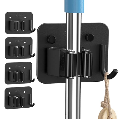 4 Pack Mop and Broom Holder Wall Mount - Stainless Steel Broom Mop Hanger - Wall Mounted Garden Tool Rack Organizer for Closet Garage Laundry Room Kitchen Decor (Black) - color: C-Black, size: 4PCS Gripper