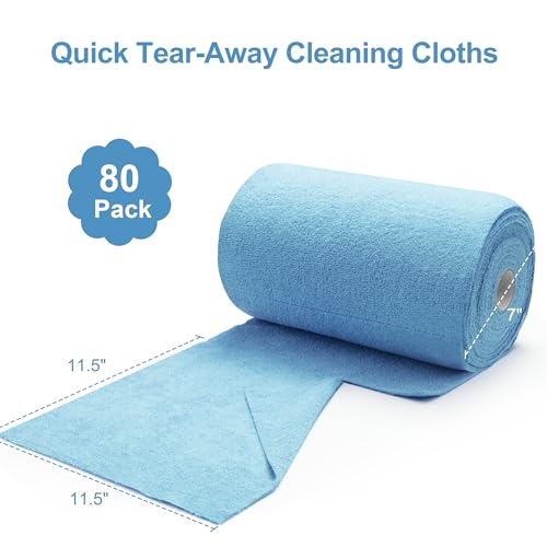 Greenfound Microfiber Cleaning Cloth Roll -80 Pack, 11.5x11.5, Tear Away Towels, Reusable and Washable Rags, Blue - color: Blue