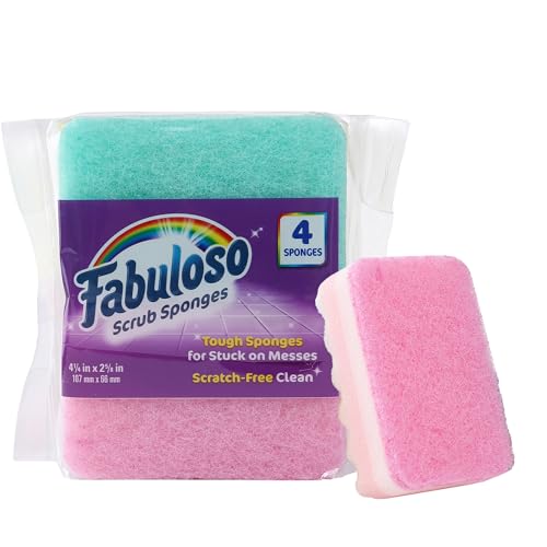 Fabuloso Scratch-Free Kitchen Dish Sponges, Rainbow Cellulose Scrubber Sponge with Scouring Pad for Dishes, Pots, Pans, Counters and Sinks, Tough on Messes, 4.25 x 2.75 x 1.25 in, 4 Count - color: Rainbow, size: 4 Count (Pack of 1)