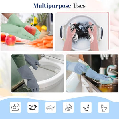 Rubber Kitchen Dishwashing Gloves - 3 Pairs Reusable Household Cleaning Gloves, Flexible and Durable & Non-slip Cleaning Gloves, Great for Kitchen, Bathroom, Laundry (Medium, Pink+Green+Blue) - color: Pink+green+blue, size: Medium