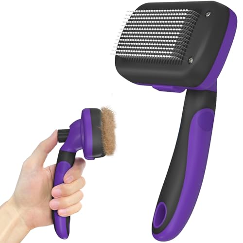 Dipoo Self Cleaning Cat & Dog Grooming Brush - Skin Friendly Deshedding Hair Brush for Haired Dogs & Puppies, Purple - color: Purple