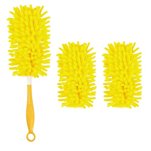 Reusable Duster Pads Compatible with Swiffer Hand Duster, 360 Duster Refill, Heavy Duty Duster Refills, Microfiber Dusters Refills for Swiffer Extended Handle, 2 Pack (Handle is Not Included) - color: 2 Pack (Yellow)