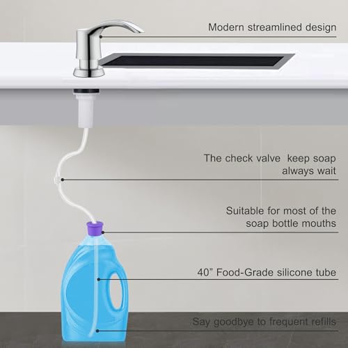 GAGALIFE Kitchen Sink Soap Dispenser - Sink Soap Dispenser Pump with 40" Silicone Soap Dispenser Extension Tube (Chrome), Say Goodbye to Frequent Refills G080-1C - color: Chrome, size: with Hose