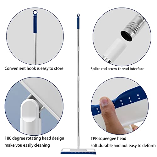 Multifunction Rubber Air Broom, Silicone Broom with 56" Long Handle, 4 in 1 Rubber Squeegee Sweeper for Floor Bathroom Kitchen Shower Tile Pet Hair Fur Marble Glass Water Window Foam Cleaning (Blue) - color: Blue