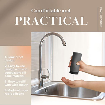 ElmRidge Dish Soap Silicone Dispenser for Kitchen Sink,Squeeze Washing Up Liquid and Hand Soap,Round refillable Silicone Bottles,Easy to Fill and to use, 8.5 oz,Black 2.4 x 2.4 x 5.5 inches (Gray) - color: Gray