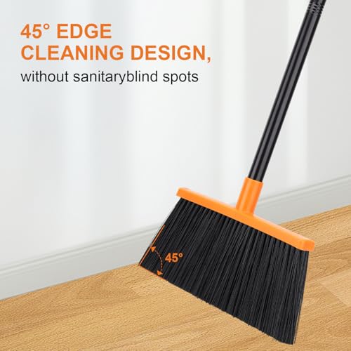 Broom and Dustpan Set - 56" Long Adjustable Handle Broom with Upright Standing Dustpan Combo for Home,Kitchen, Shopping Mall and Factory Indoor&Outdoor Sweeping