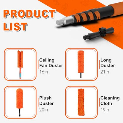 SISIUPASSIE 20FT Reach Ceiling Fan Cleaner Duster, Ceiling Fan Blade Cleaner with Extension Pole, Washable & Replaceable Microfiber Feather Duster Kits - size: 12FT