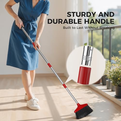 Handy Broom 2Pack, Indoor/Outdoor Brooms, Duty Kitchen Broom, for Home Garage Kitchen Office Courtyard Lobby Patio Lawn Concrete (2, Red) - color: Red