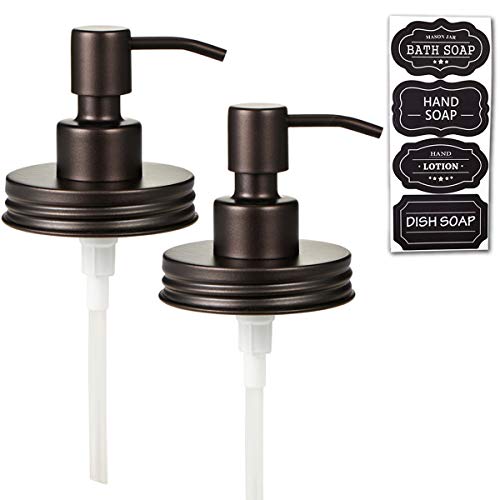 Amolliar Mason Jar Liquid Soap Dispenser Lid, Rust Proof Stainless Steel, Cute Farmhouse Decor for Kitchen, Bathroom, Bath, Refill Liquid Soap Pump for Hand Soap, Dish Soap, Lotion Soap,Bronze 2 Pack - color: Bronze, size: 2 Pack