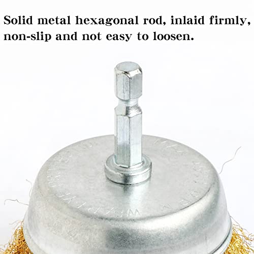 6PCS Brass Wire Wheel Brush Kit for Drill,Crimped Cup Brush with 1/4-Inch Shank,0.13mm True Brass Wire Brushes for Use in Machines