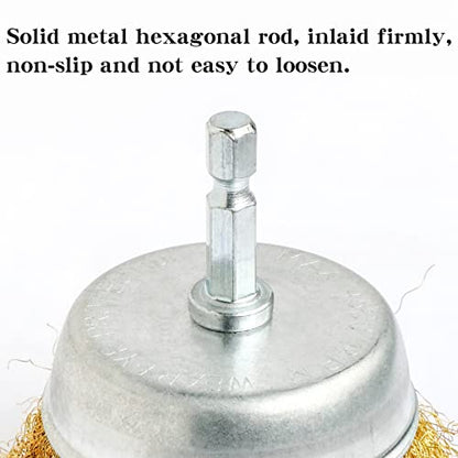 6PCS Brass Wire Wheel Brush Kit for Drill,Crimped Cup Brush with 1/4-Inch Shank,0.13mm True Brass Wire Brushes for Use in Machines