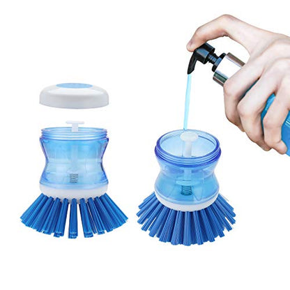 Dish Brush with Soap Dispenser, Stiff Bristles Dish Scrubber for Pots, Pans & Sink Cleaning, 2 Pack - color: Blue 2 Pack