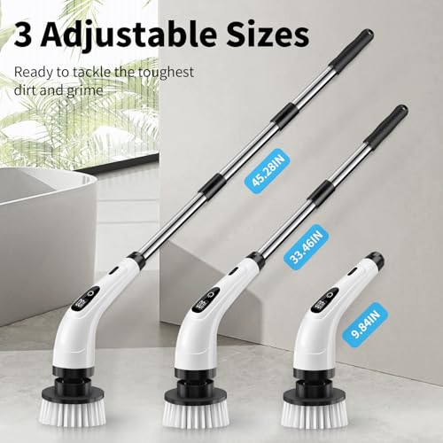 GOXAWEE Electric Spin Scrubber, Cordless Cleaning Brush with 8 Replaceable Brush Heads, Power Shower Scrubber with Long Handle for Bathroom, Tub, Tile, Floor (White)