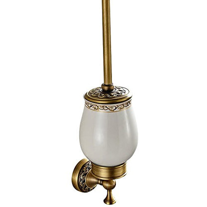 Leyden Antique Brass Toilet Brush Holder, Retro Toilet Brush Organizer with Ceramic Cup - color: Brass