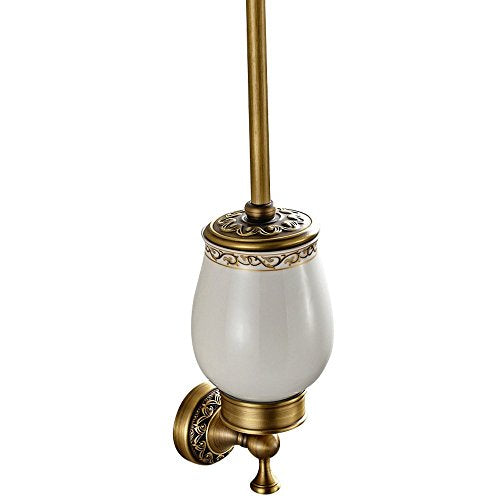 Leyden Antique Brass Toilet Brush Holder, Retro Toilet Brush Organizer with Ceramic Cup - color: Brass