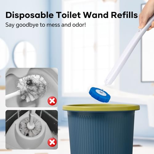 2 Pack Disposable Toilet Brush and Holder Set, Wall Mounted Toilte Wand Kit, Disposable Bowl Ceaner Wand and Caddy with 96 Refills for Closestool Cleaning