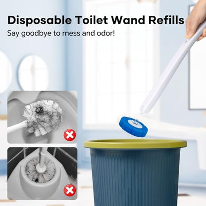2 Pack Disposable Toilet Brush and Holder Set, Wall Mounted Toilte Wand Kit, Disposable Bowl Ceaner Wand and Caddy with 96 Refills for Closestool Cleaning