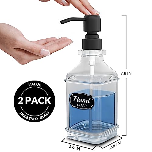 LMQML Soap Dispenser - 2 Pack, Antique Design Thick Glass Hand Soap Dispensers with Sturdy Tray; 304 Rust Proof Stainless Steel Black Pump, 12Pcs Stickers, for Kitchen, Bathroom - color: Black