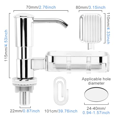 Built-in Kitchen Sink Soap Dispenser With 40" Extension Tube Kit and Storage Basket, Liquid Pump, No Need to Refill Little Bottle (Silver) - color: Silver Color