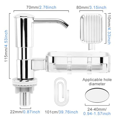 Built-in Kitchen Sink Soap Dispenser With 40" Extension Tube Kit and Storage Basket, Liquid Pump, No Need to Refill Little Bottle (Silver) - color: Silver Color