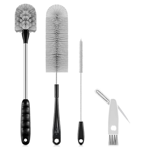 4 Pack Bottle Brush Cleaning Set, Including Long Handle Water Bottle Brush and 3 in 1 Cup Lid Cleaning Brush, Straw Cleaner Brush Washing for Baby Bottles, Tumblers, Glasses - color: 4pack-grey