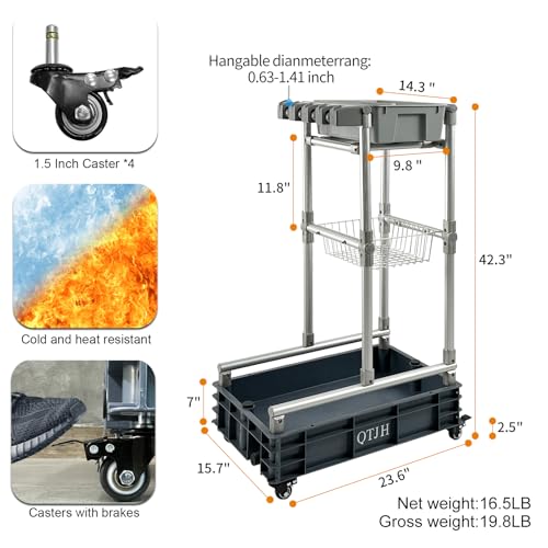 Rolling Cleaning Cart with Mop & Broom Organizer ， Convenient Storage Cart for Janitorial Supplies, Tools, and Cleaning Equipment ， Floor Cleaning Station with Wheels for Housekeeping, Garage &Garden