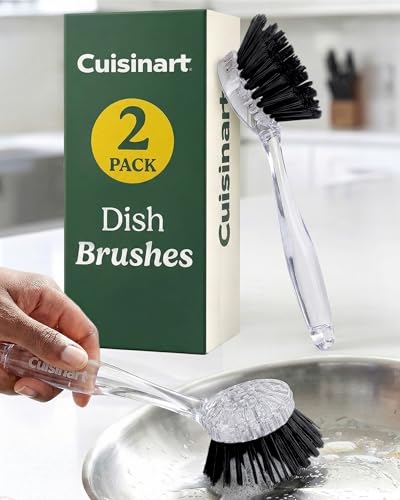 Cuisinart Dish Brush with Handle 2 Pack – Kitchen Scrub Brush for Dishes, Pots & Pans, Non-Scratch Dish Scrubber, Firm Bristles for Sink & Cookware, Comfortable Grip for Everyday Cleaning - color: Round- Black