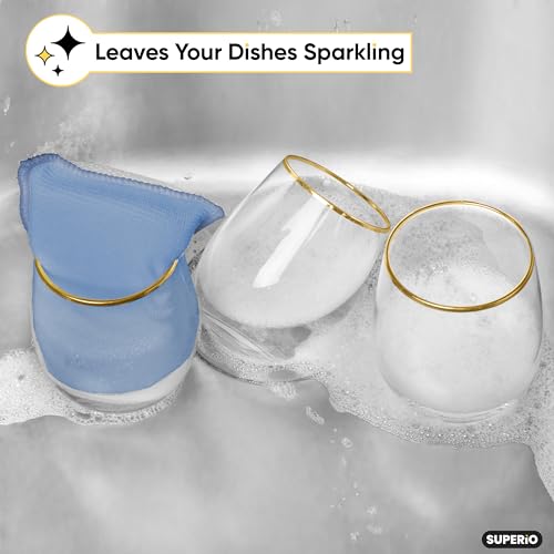 Microfiber Non-Scratch Dish & Kitchen Scrubber Heavy-Duty Household Cleaning Sponges, Multi-Purpose Cleaning Supplies for Dishes and Kitchens Pack of 3 - color: Blue, size: 3-pack