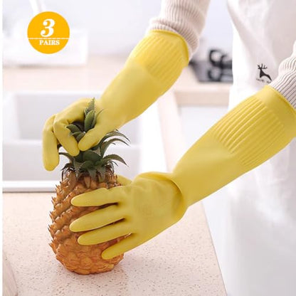 6-Pair 17.8-Inch Elbow-Length Reusable Rubber Waterproof Household Cleaning and Kitchen Dishwashing Gloves - Small Size - color: （pack of 6）, size: Small