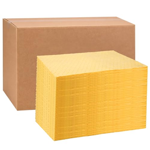 Hoolerry 30 Pcs Oil Absorbent Pads Bulk Heavy Weight Dimpled Garage Absorbing Pad Water Absorbent Mat Trimmable Oil Spill Mat for Garage Floor Workshop Auto Fluid Cleanup (13.5 x 17.5 Inch,Yellow) - color: Yellow, size: 13.5 x 17.5 Inch