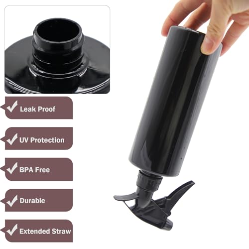 OFFIDIX 360° Water Spray Bottle 2 Pack 16 oz Continuous Plastic Empty Spray Bottles Mister for Hair,Cleaning,Plants,Upside Down,Fine Mist and Stream Setting,Black - color: Black
