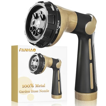 FANHAO Garden Hose Nozzle Heavy Duty, 100% Metal Water Hose Sprayer with 8 Spray Patterns, High Pressure Spray Nozzle Thumb Control On Off Valve for Lawn & Plant Watering, Car & Pet Washing - Khaki - color: Khaki