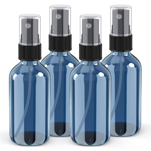 Wedama 4 oz Mini Glass Spray Bottles, Empty Small Spray Bottles with Funnel Dropper, Fine Mist for Hair, Travel, Plants, Cleaning Solutions and Skin Care (4 Pack Indigo Blue) - color: Indigo Blue, size: 4 Ounce (Pack of 4)